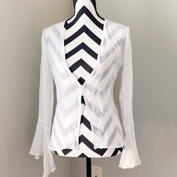 White House Black Market Tops - Sheer White Bell Sleeve Blouse